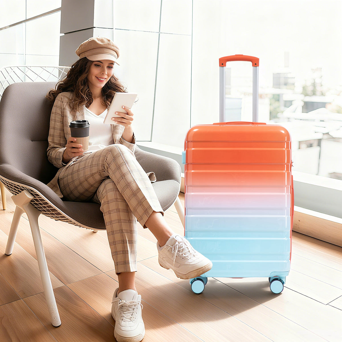 HouseOfZazla 3-piece spinner wheel luggage set in blue and red with silent wheels