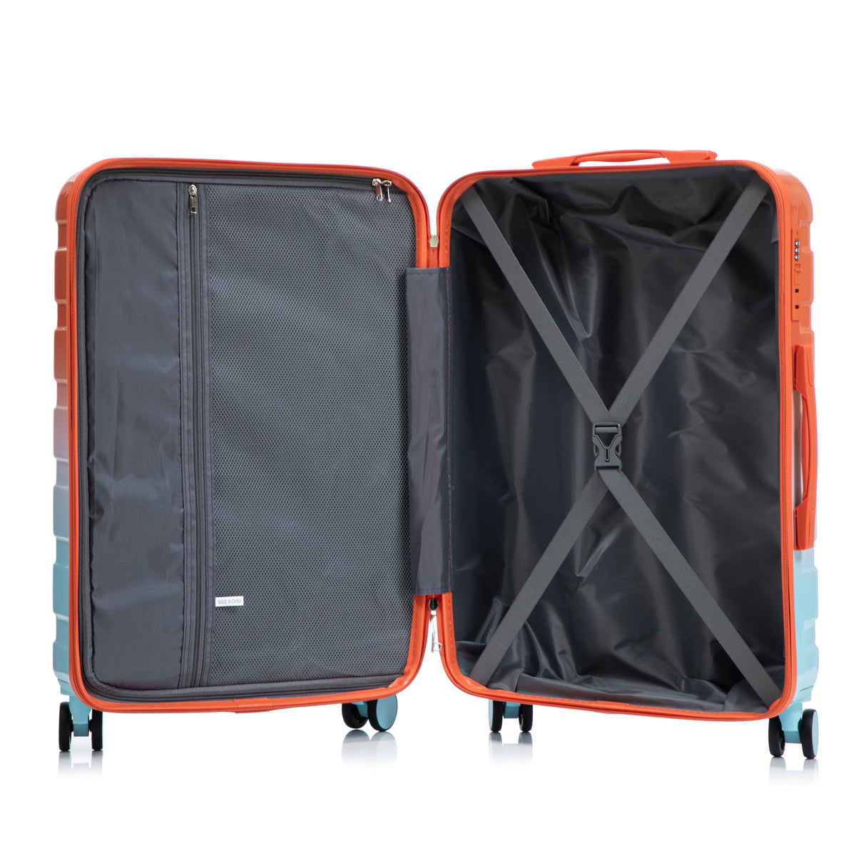 HouseOfZazla 3-piece spinner wheel luggage set in blue and red with silent wheels
