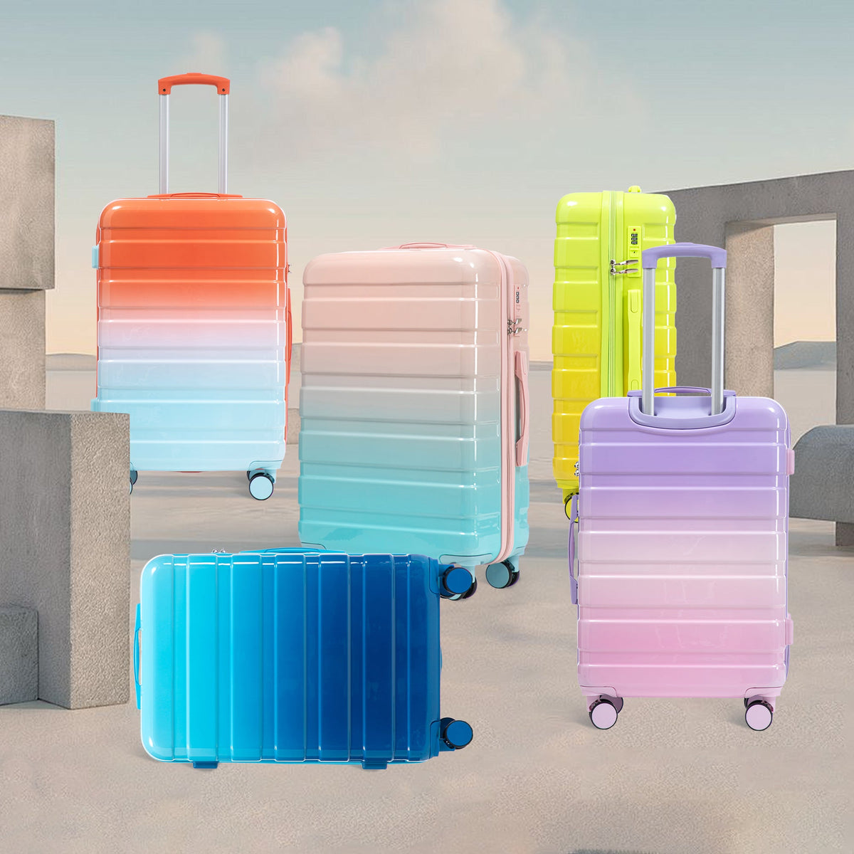 HouseOfZazla 3-piece spinner wheel luggage set in blue and red with silent wheels