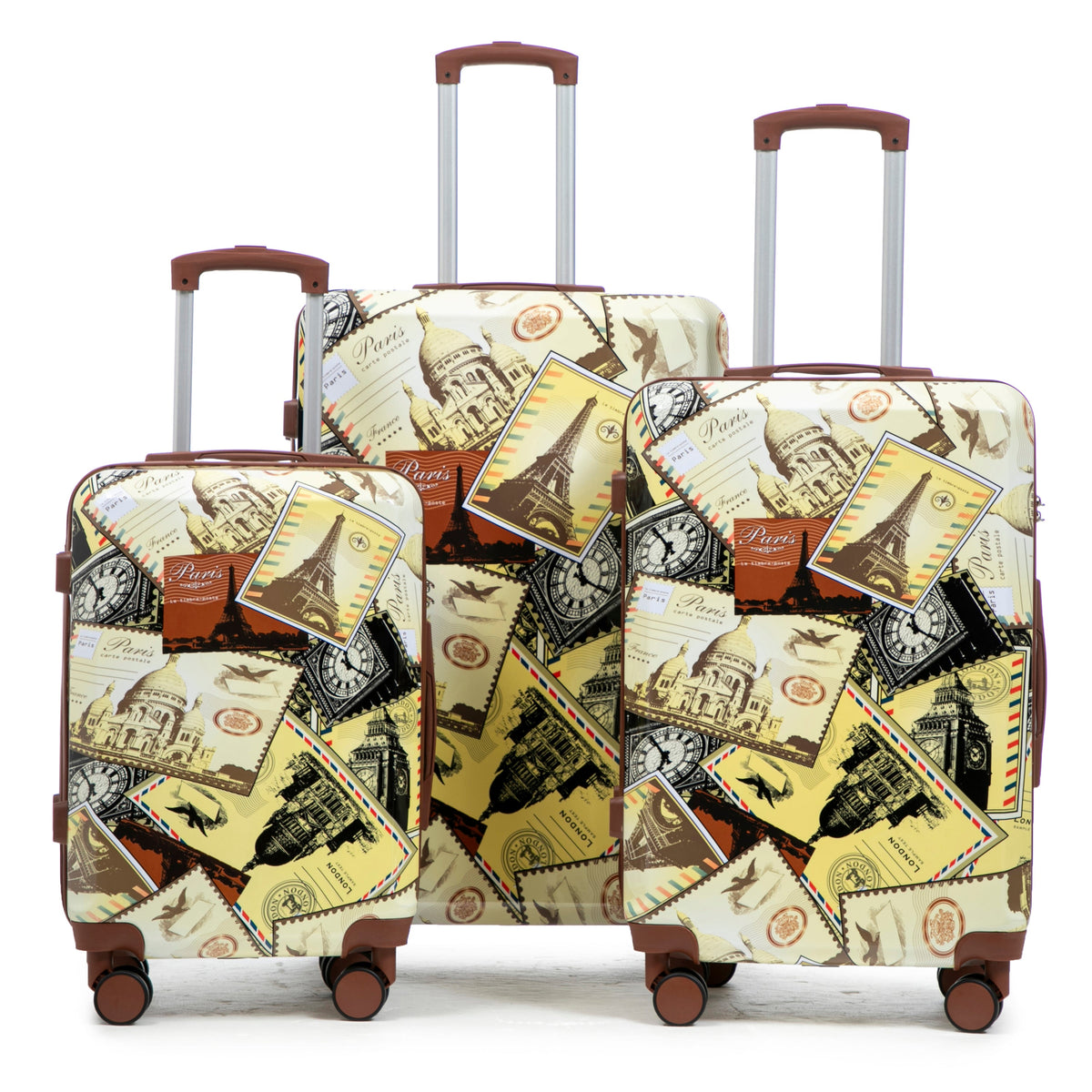 HouseOfZazla 3-piece spinner wheel luggage set with waterproof polycarbonate shell in black vintage style