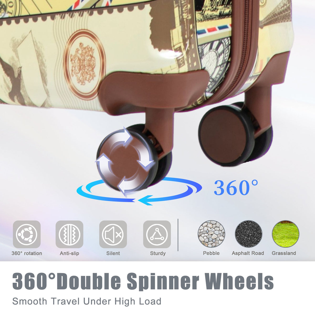 HouseOfZazla 3-piece black vintage spinner wheel luggage set with waterproof polycarbonate shells