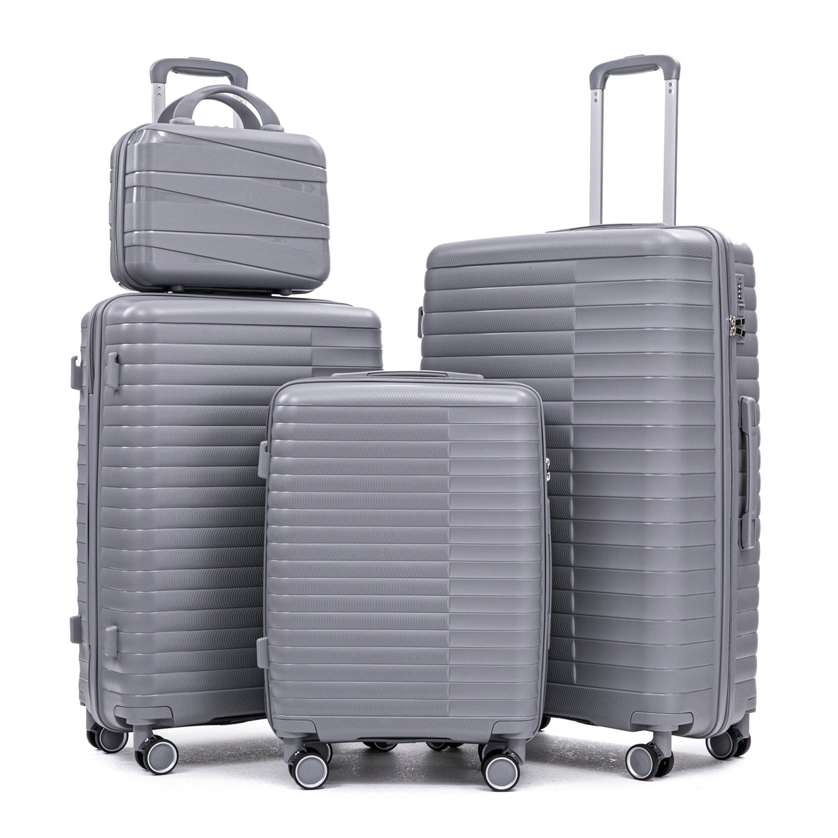 HouseOfZazla 4-piece light gray polypropylene luggage set with spinner wheels and cosmetic case