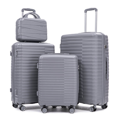HouseOfZazla 4-piece light gray polypropylene luggage set with spinner wheels and cosmetic case
