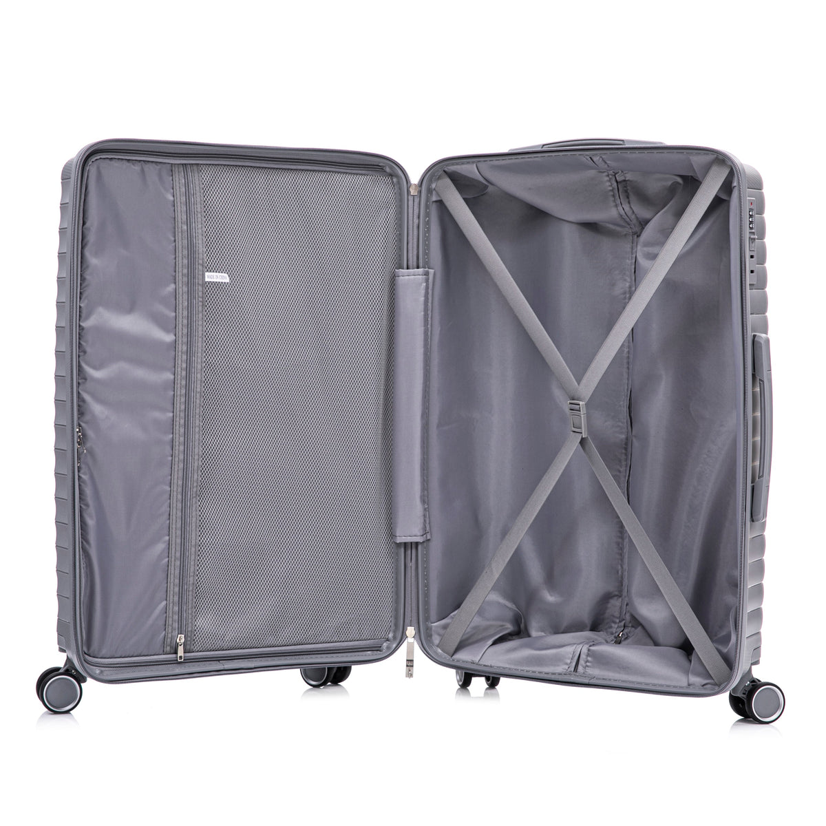 HouseOfZazla 4-piece light gray polypropylene luggage set with spinner wheels and cosmetic case