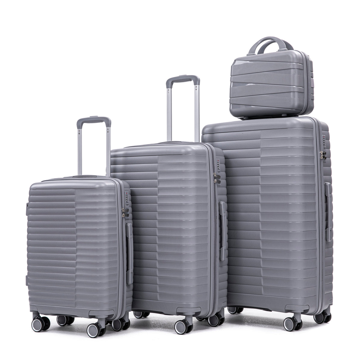 HouseOfZazla 4-piece light gray polypropylene luggage set with spinner wheels and cosmetic case
