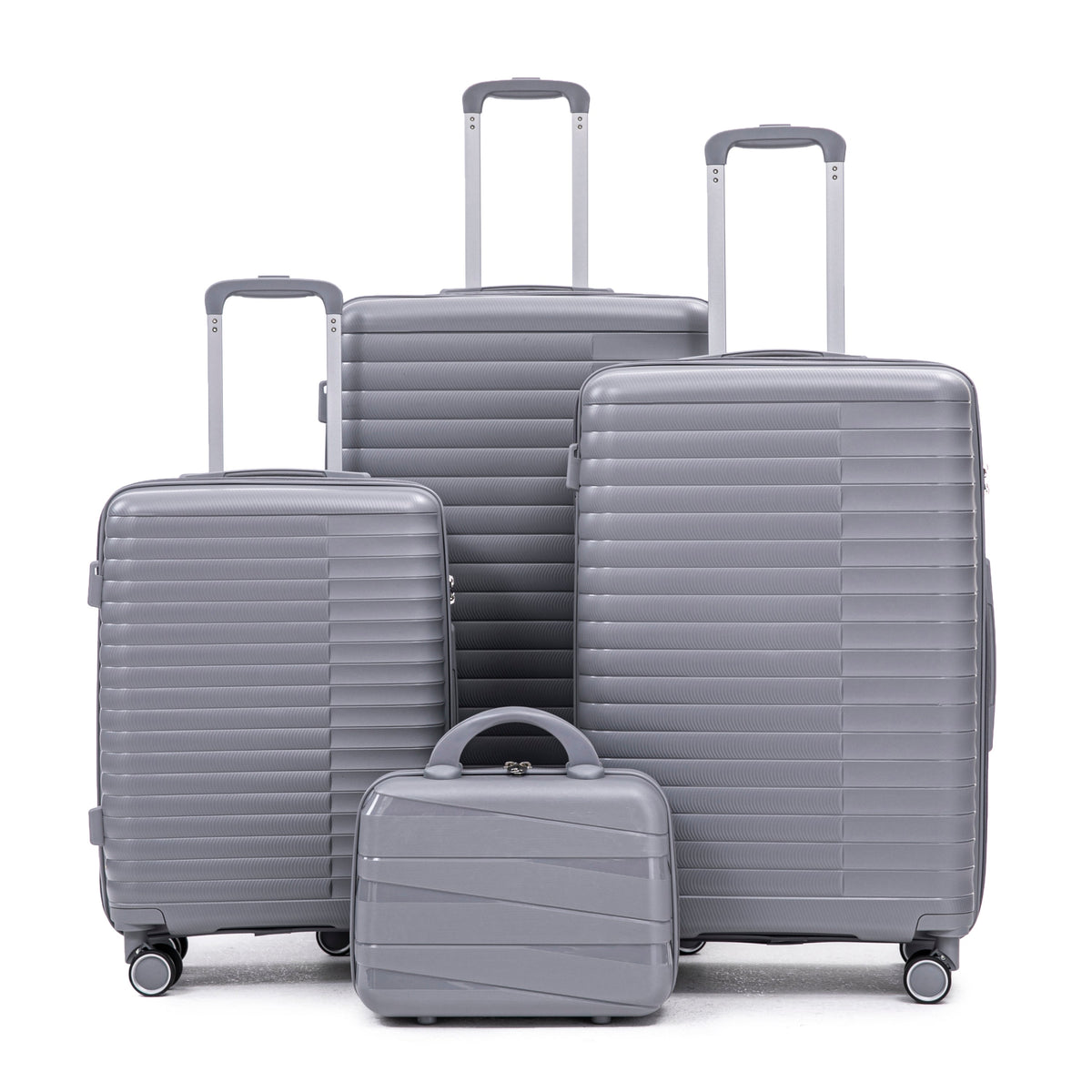 HouseOfZazla 4-piece light gray polypropylene luggage set with spinner wheels and cosmetic case