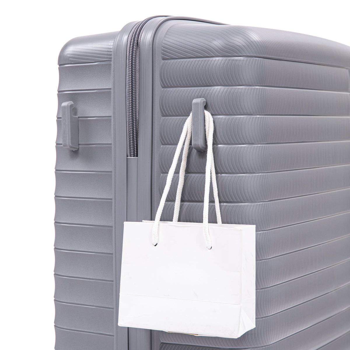 HouseOfZazla 4-piece light gray polypropylene luggage set with spinner wheels and cosmetic case