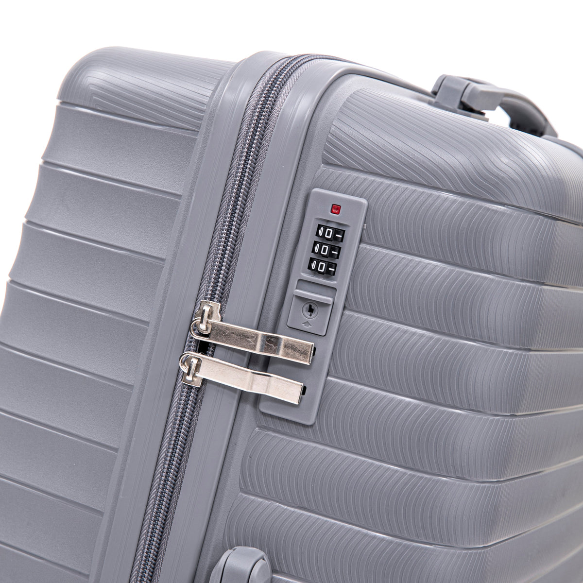 HouseOfZazla light gray 4-piece polypropylene luggage set with spinner wheels and cosmetic case