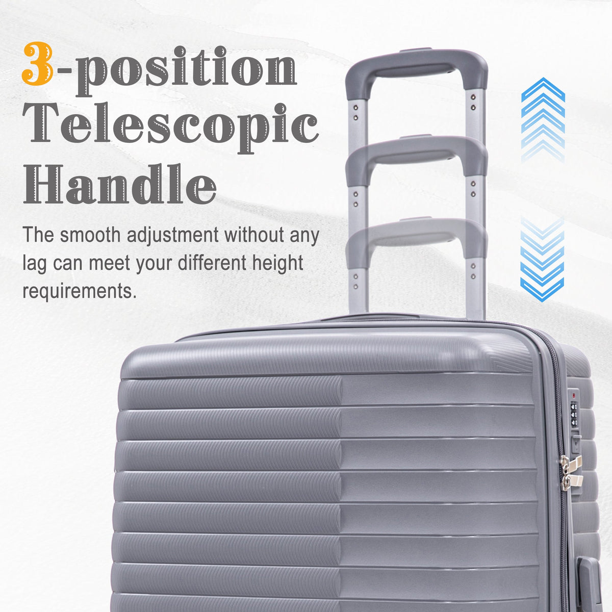 HouseOfZazla 4-piece light gray polypropylene luggage set with spinner wheels and cosmetic case