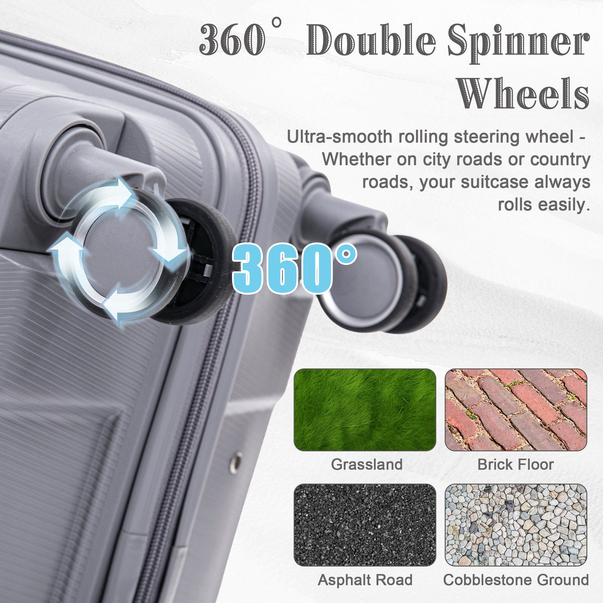 HouseOfZazla 4-piece light gray polypropylene luggage set with spinner wheels and cosmetic case