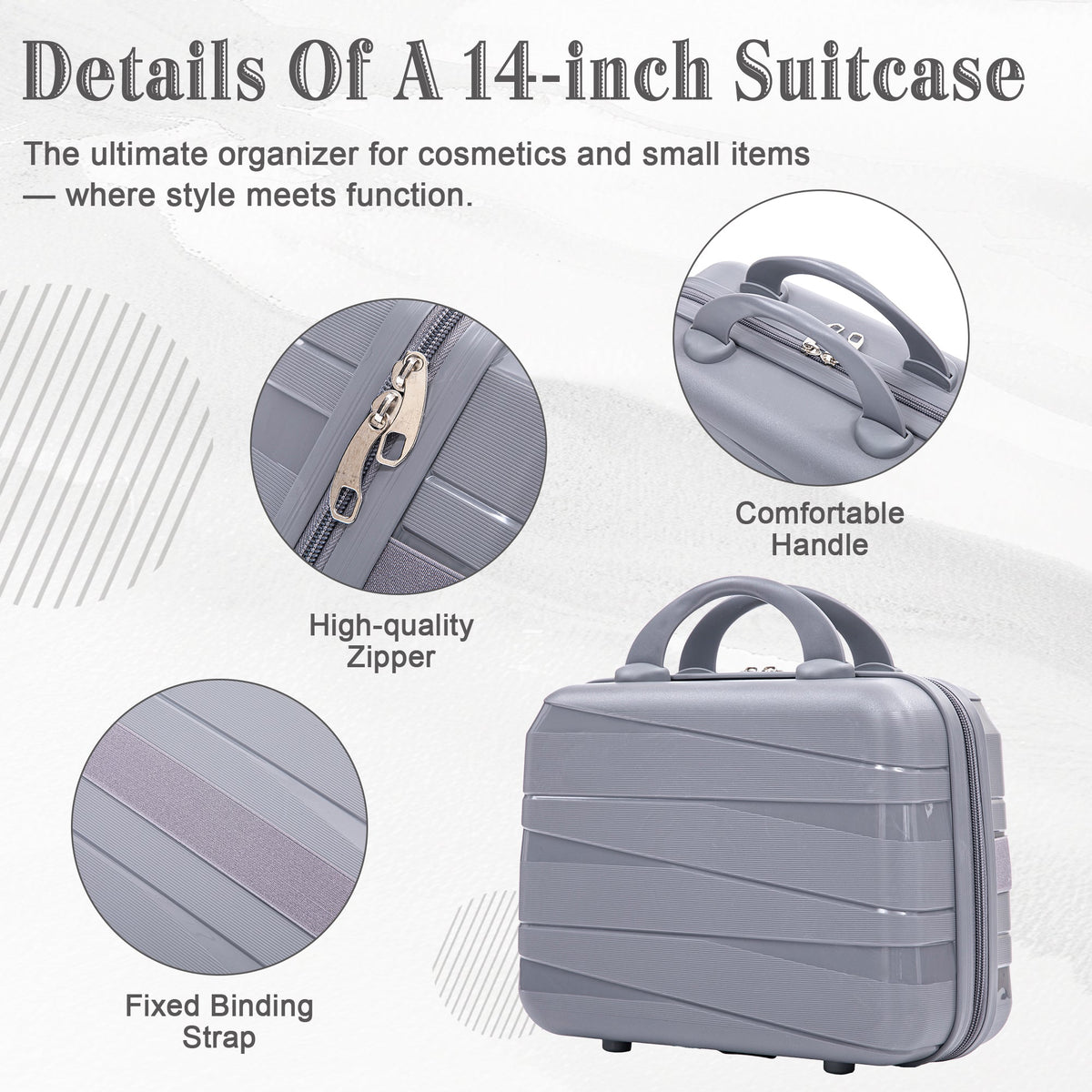HouseOfZazla 4-piece light gray polypropylene luggage set with spinner wheels and cosmetic case