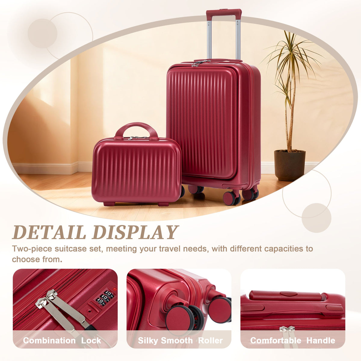 HouseOfZazla red ABS spinner wheel luggage set with combination lock