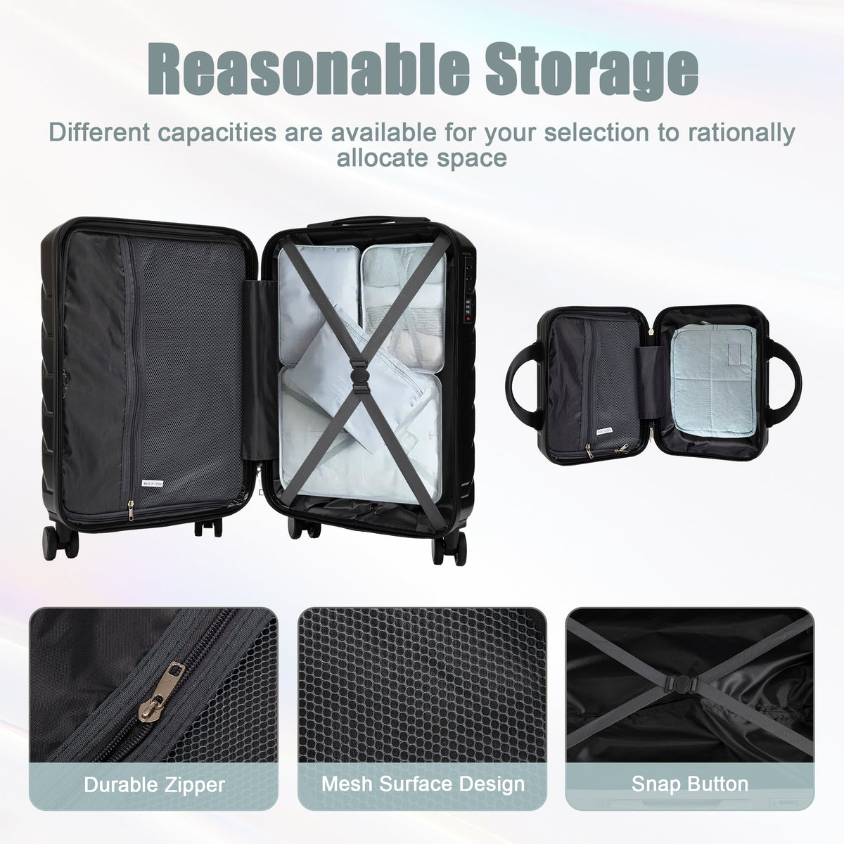 HouseOfZazla black ABS spinner wheel luggage set with combination lock