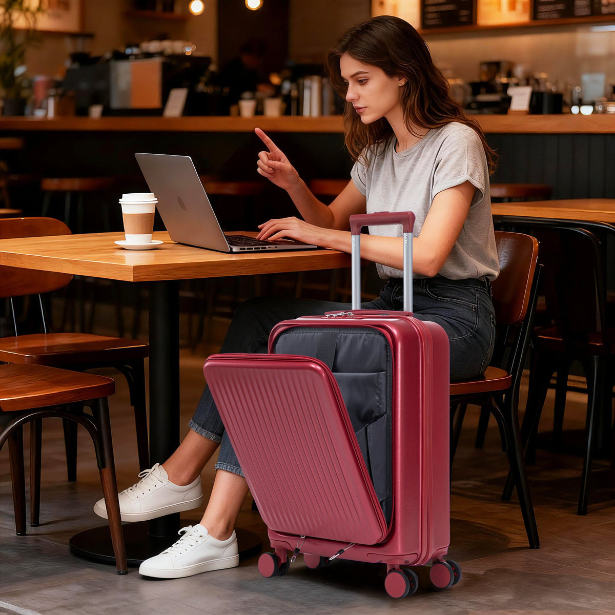 HouseOfZazla red ABS spinner wheel luggage set with combination lock