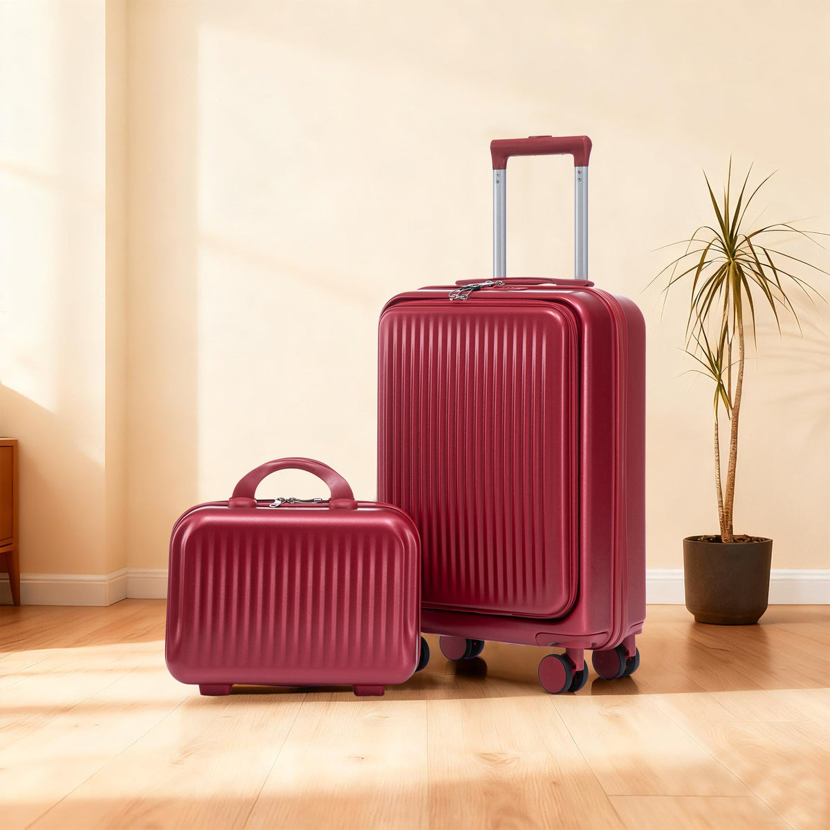 HouseOfZazla red ABS spinner wheel luggage set with combination lock