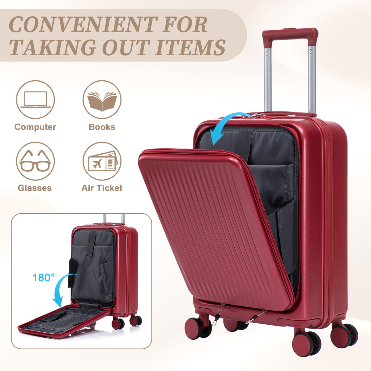 HouseOfZazla red ABS spinner wheel luggage set with combination lock