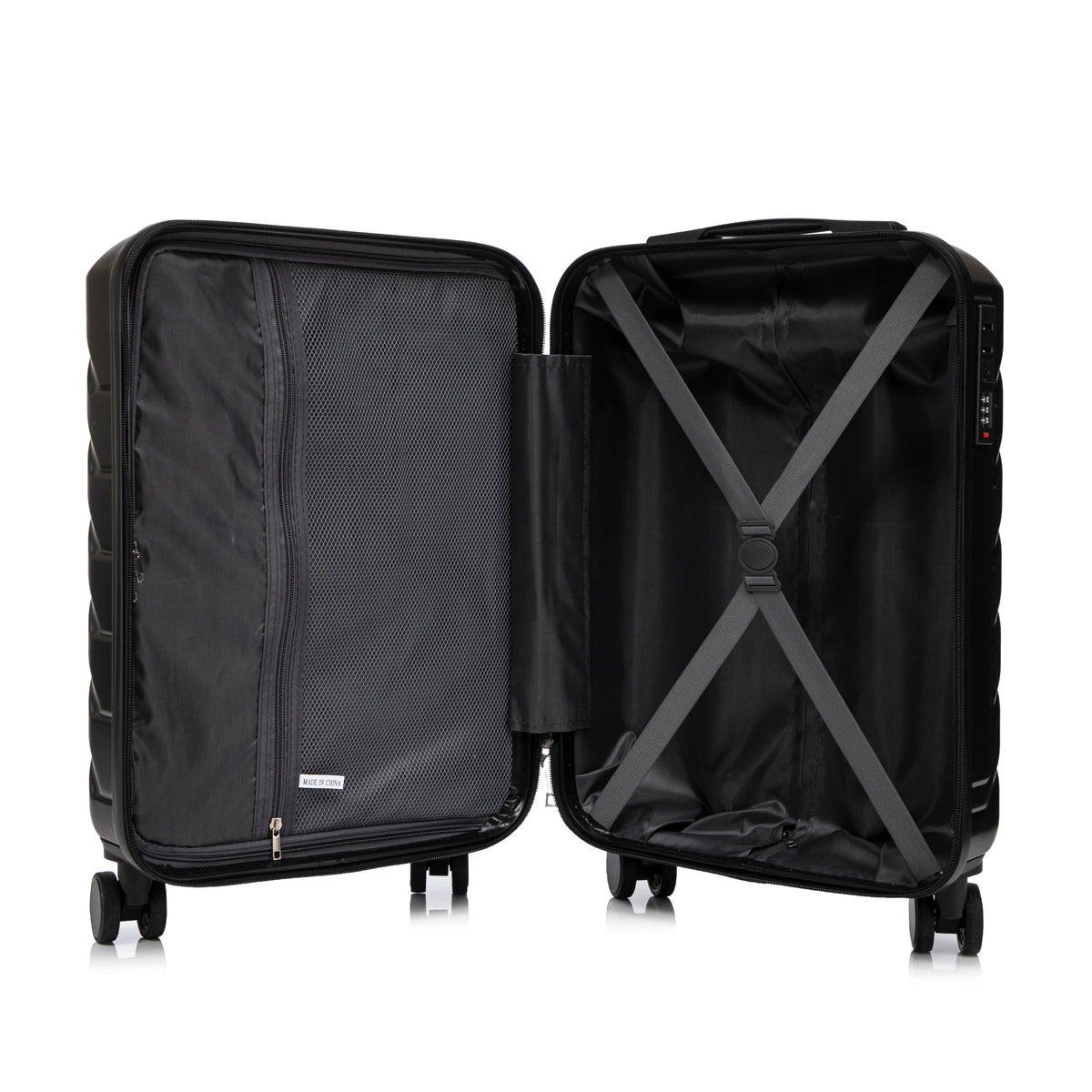 HouseOfZazla ABS spinner wheel luggage set in black with combination lock