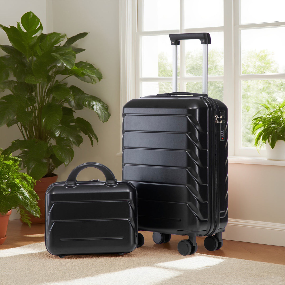 HouseOfZazla ABS spinner wheel luggage set in black with combination lock