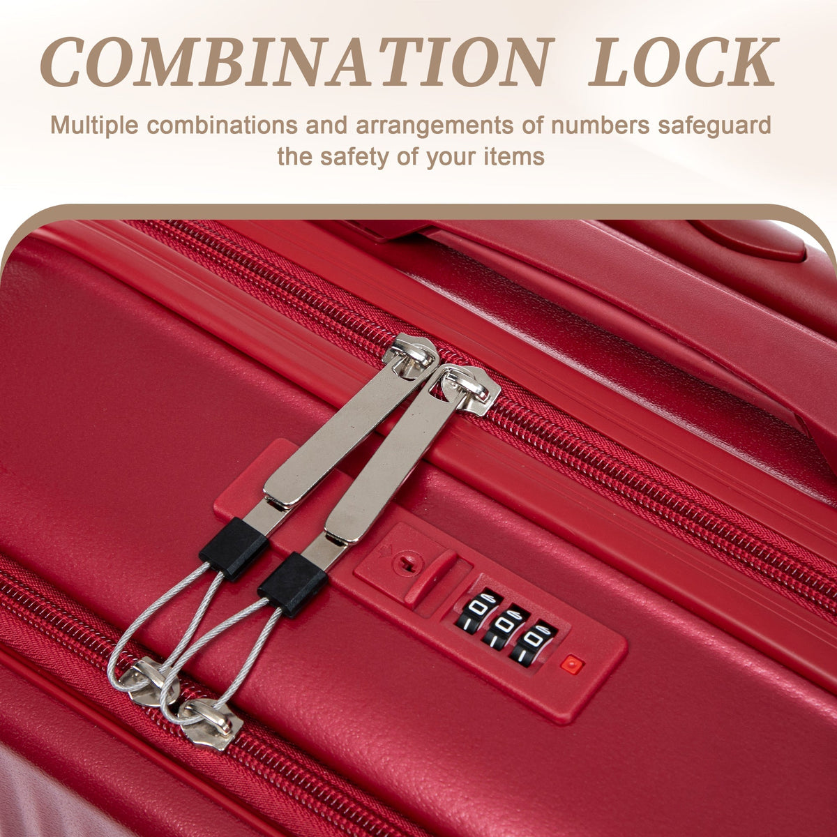 HouseOfZazla red ABS spinner wheel luggage set with combination lock