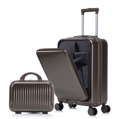 HouseOfZazla brown ABS spinner wheel luggage set with matching cosmetic case