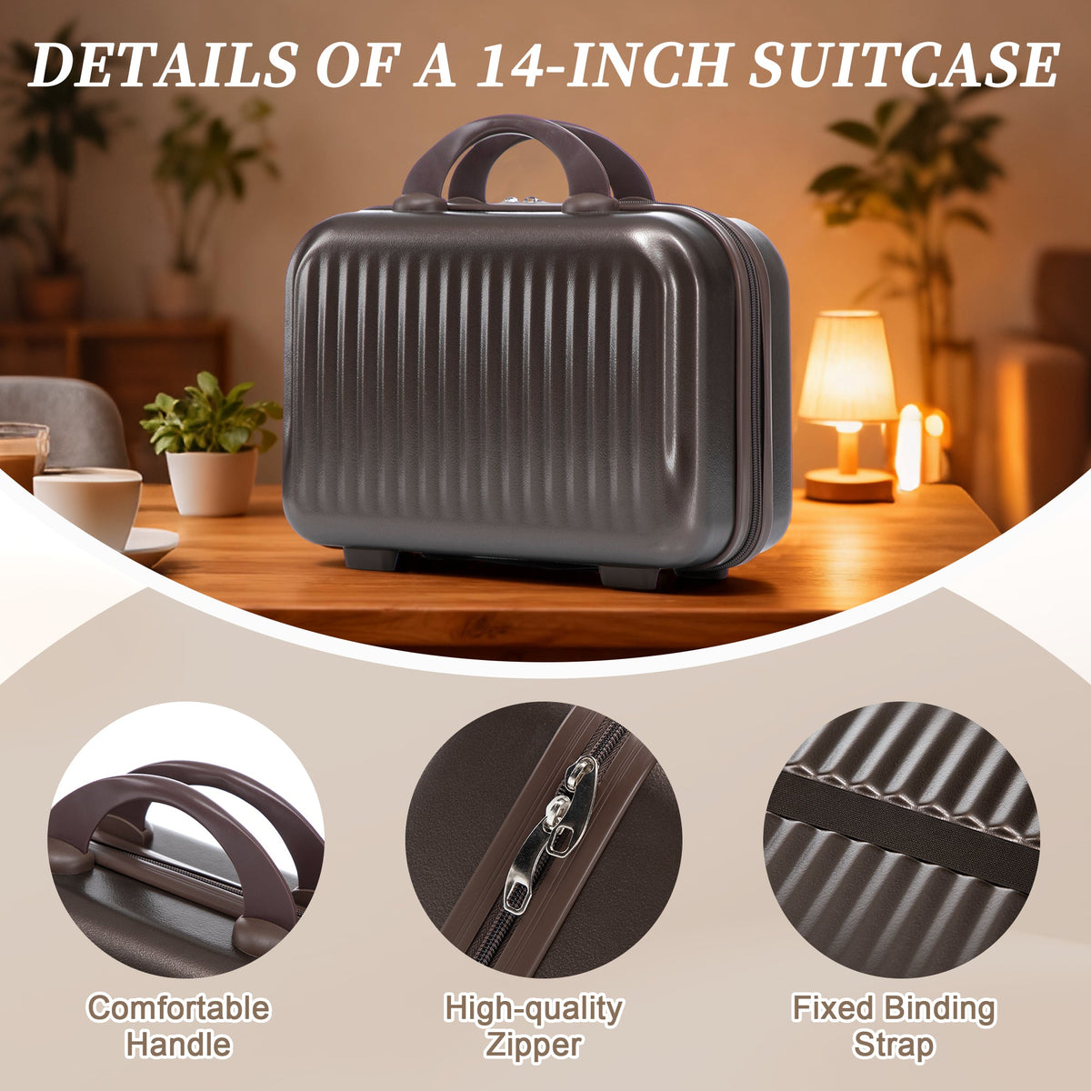 HouseOfZazla brown ABS spinner wheel luggage set with matching cosmetic case