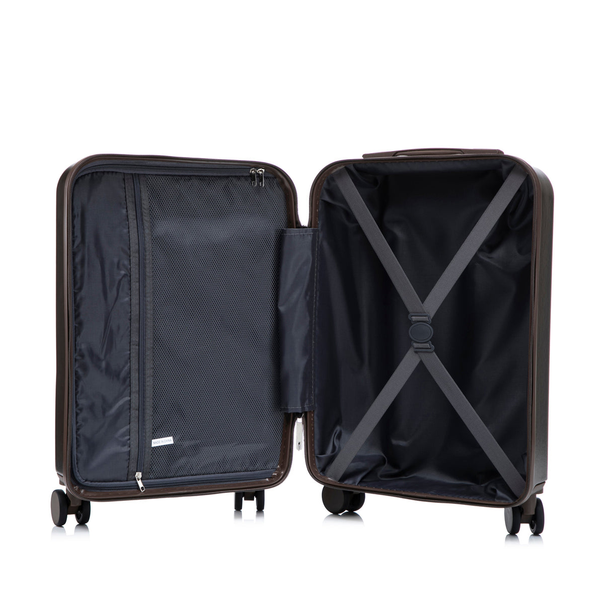 HouseOfZazla brown ABS spinner wheel luggage set with matching cosmetic case