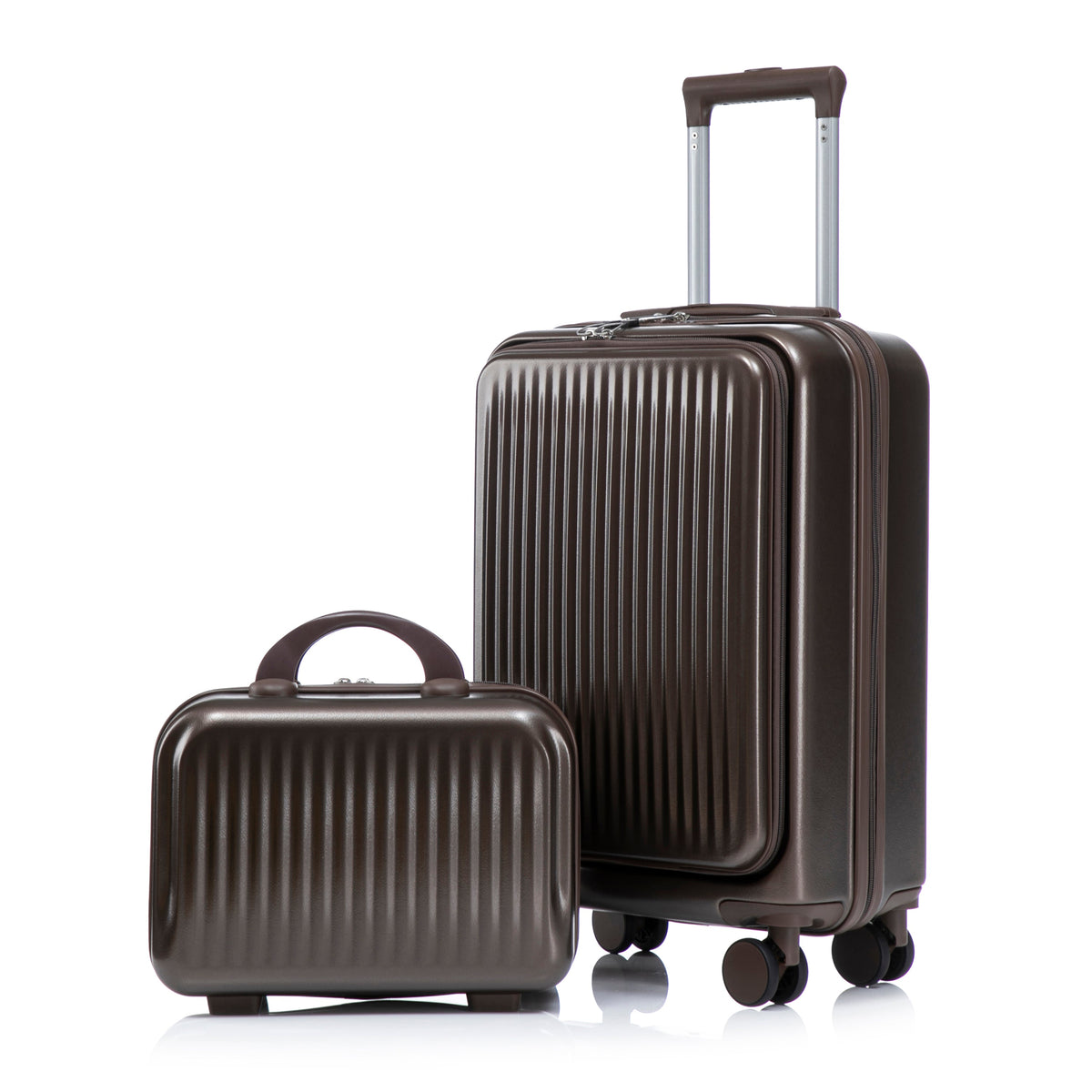 HouseOfZazla brown ABS spinner wheel luggage set with matching cosmetic case
