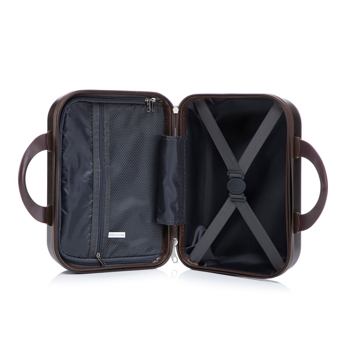 HouseOfZazla brown ABS spinner wheel luggage set with matching cosmetic case