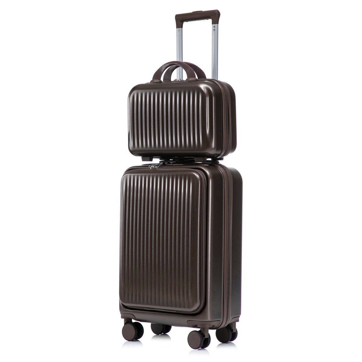 HouseOfZazla brown ABS spinner wheel luggage set with matching cosmetic case