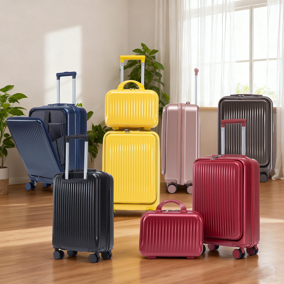 HouseOfZazla brown ABS spinner wheel luggage set with matching cosmetic case