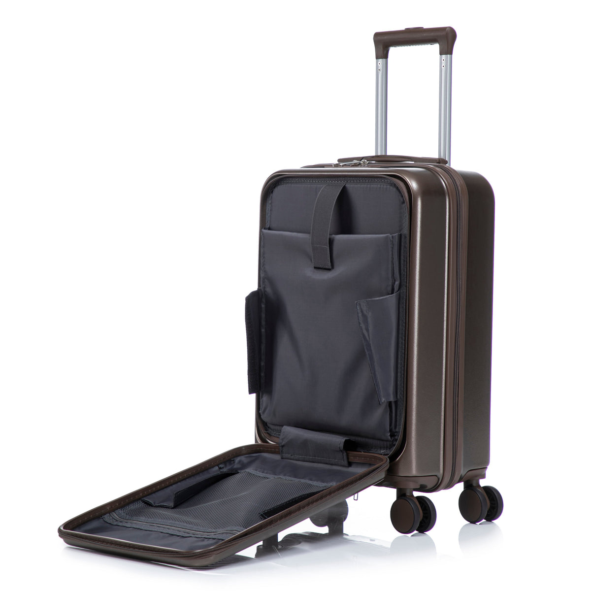 HouseOfZazla brown ABS spinner wheel luggage set with matching cosmetic case