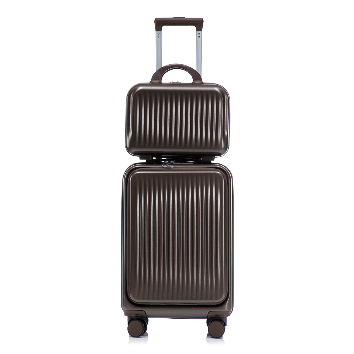HouseOfZazla brown ABS spinner wheel luggage set with matching cosmetic case