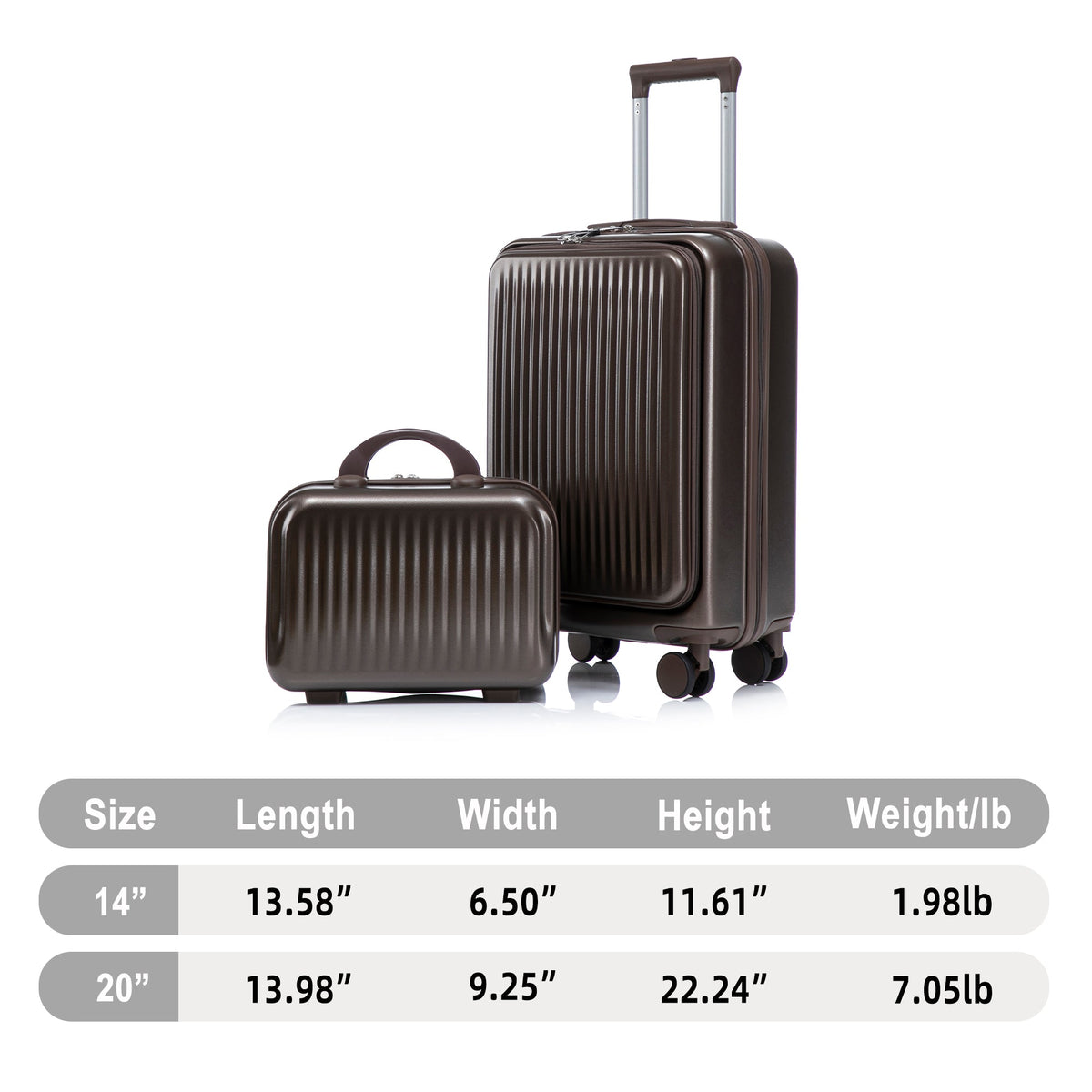 HouseOfZazla brown ABS spinner wheel luggage set with matching cosmetic case