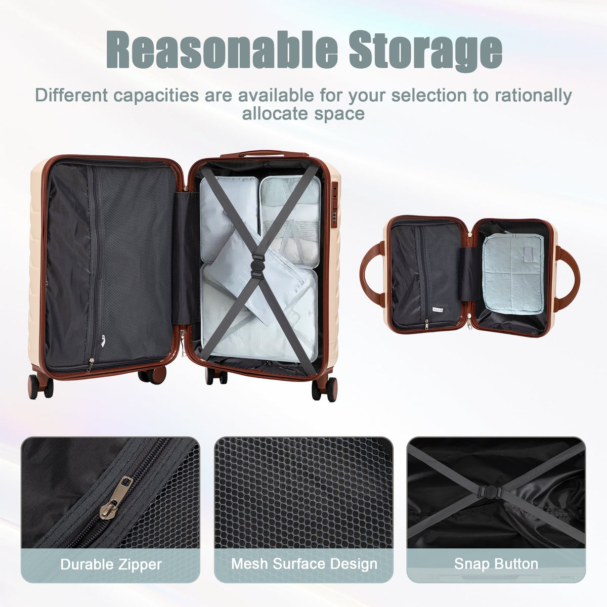 Beige HouseOfZazla 2-piece spinner luggage set with durable hard shell cases and telescopic handles