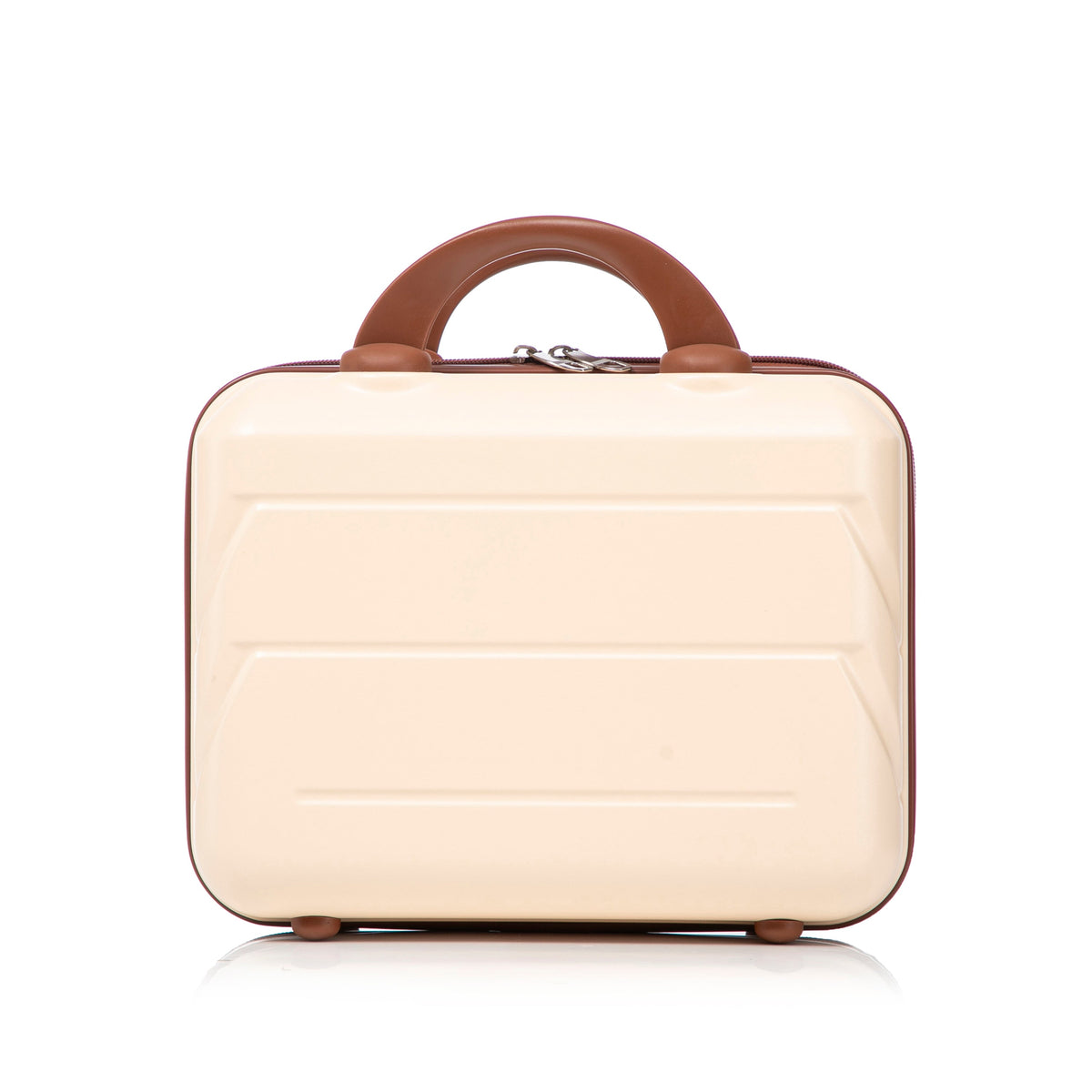 Beige HouseOfZazla 2-piece spinner luggage set with hard shell cases freestanding on a white background