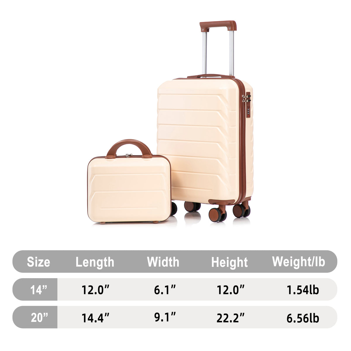 Beige HouseOfZazla 2-piece spinner luggage set with hard shell design