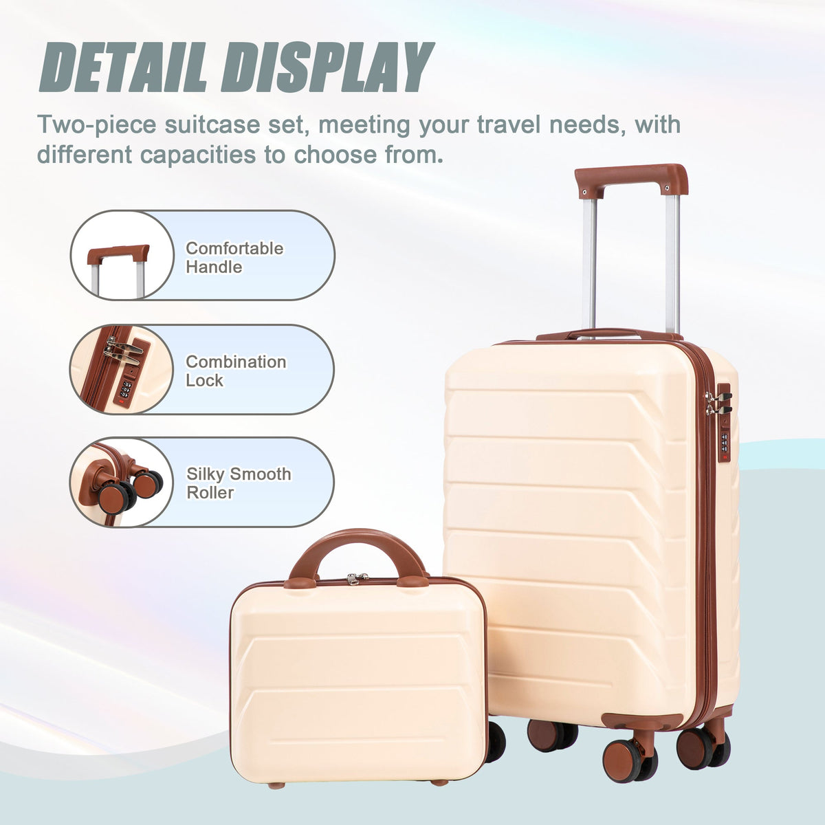 Beige HouseOfZazla 2-piece spinner luggage set with hard shell and matching suitcases