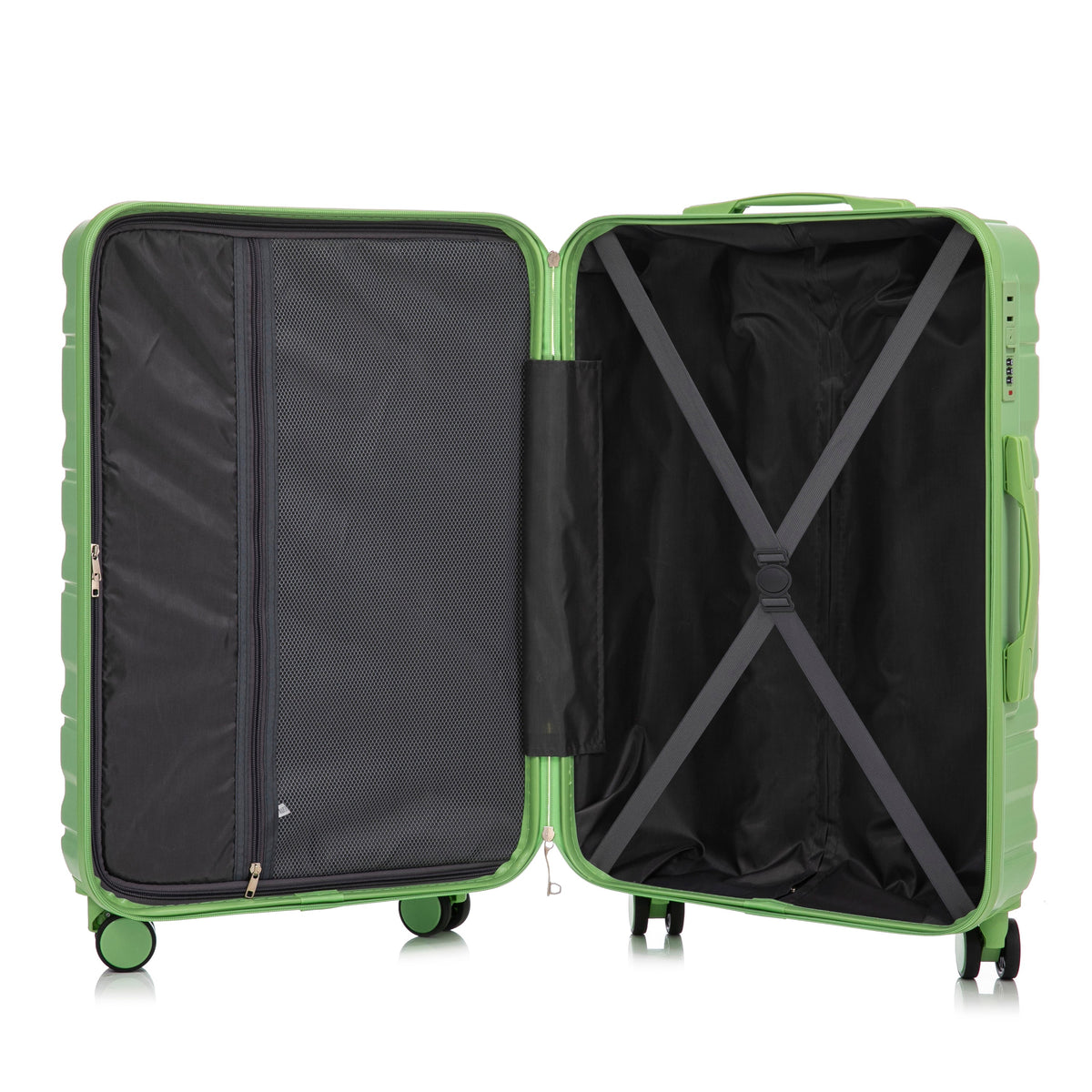 Green HouseOfZazla 3-piece spinner luggage set with wheels and locks