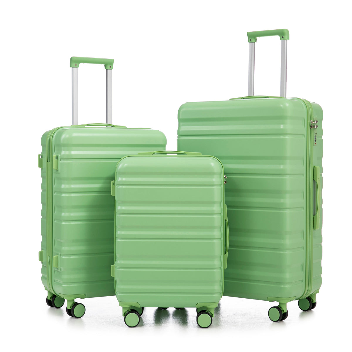 Green 3-piece HouseOfZazla spinner luggage set with spinner wheels and locks