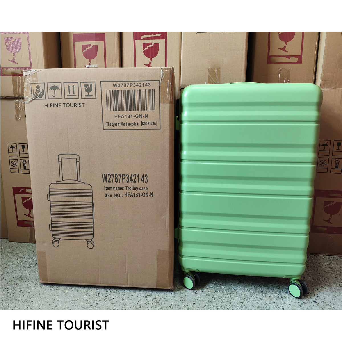 Green 3-piece HouseOfZazla spinner luggage set with wheels and locks