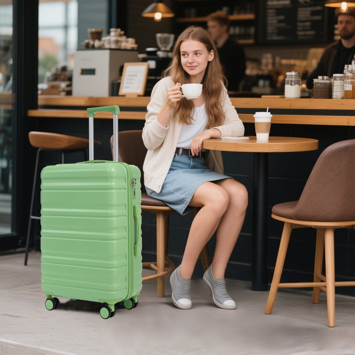 Green HouseOfZazla 3-piece spinner luggage set with wheels and locks