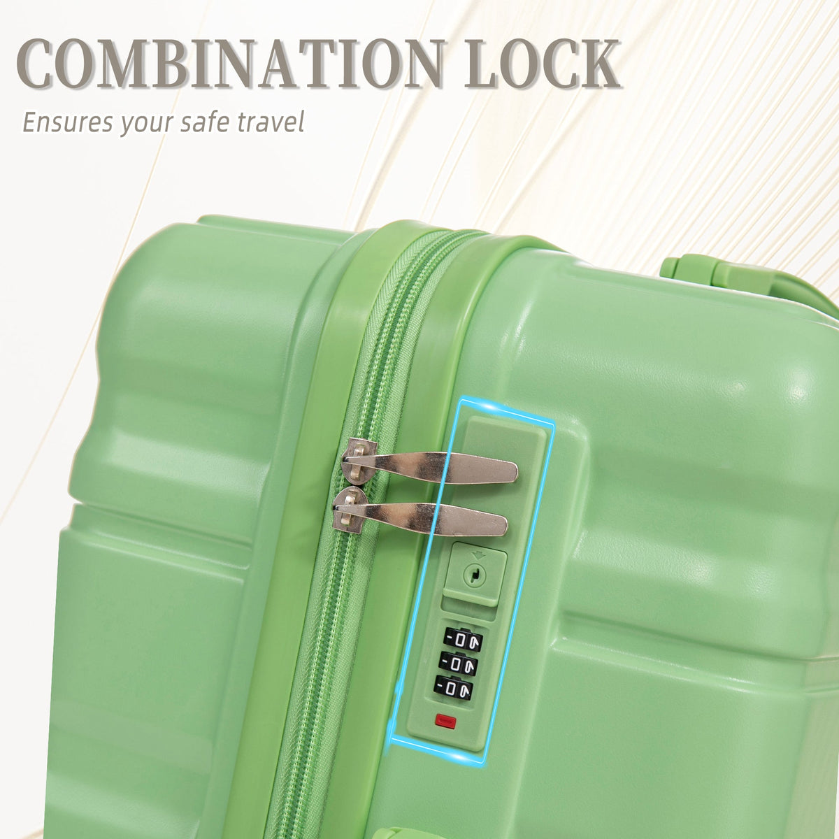 Green 3-piece HouseOfZazla spinner wheel luggage set with locks