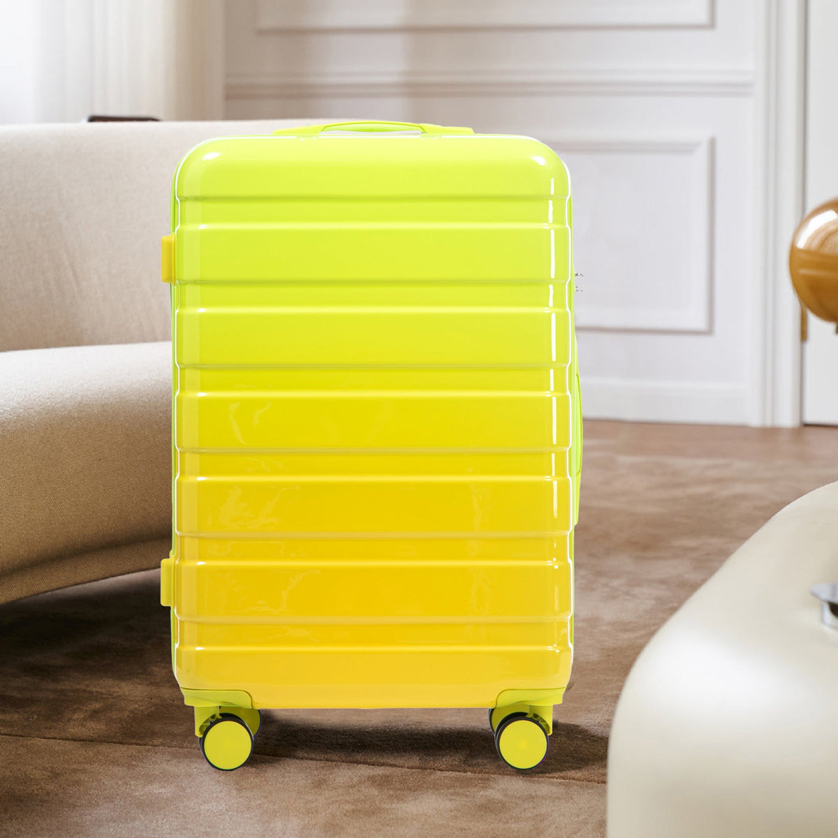 HouseOfZazla green and yellow PC spinner wheel luggage set with 360° wheels