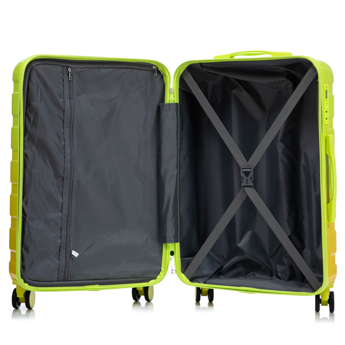 HouseOfZazla green and yellow PC spinner wheel luggage set with 360° wheels