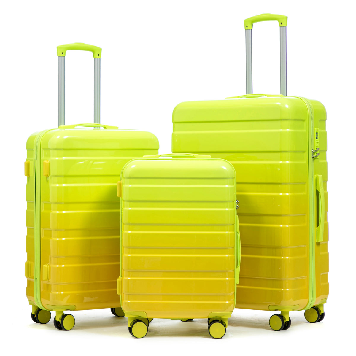 HouseOfZazla green and yellow PC spinner wheel luggage set with 360° wheels