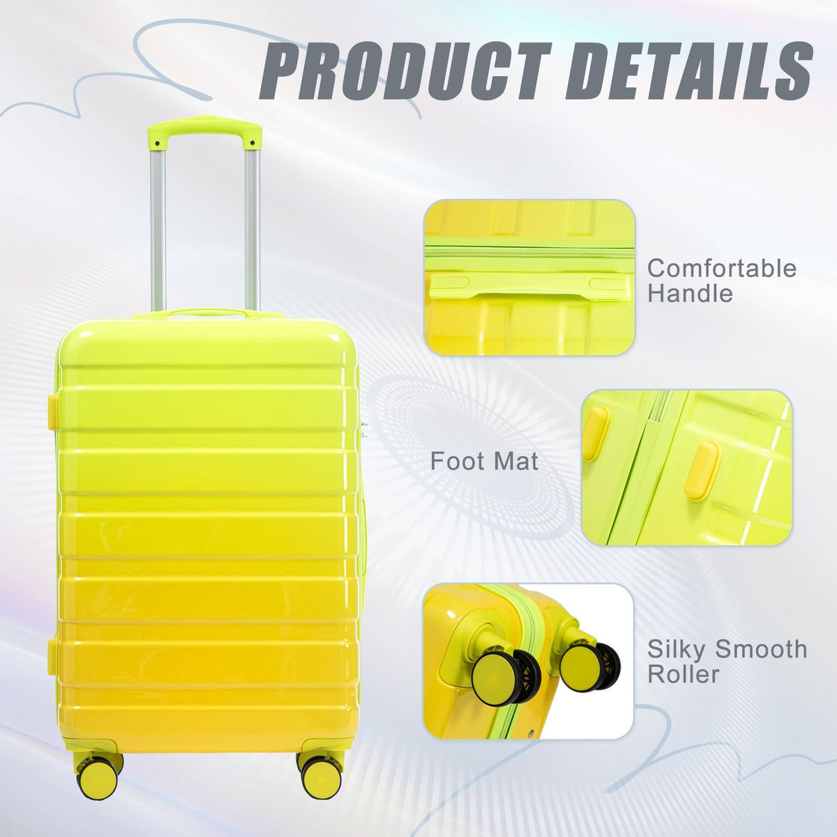 HouseOfZazla PC spinner wheel luggage set in green and yellow with 360° wheels