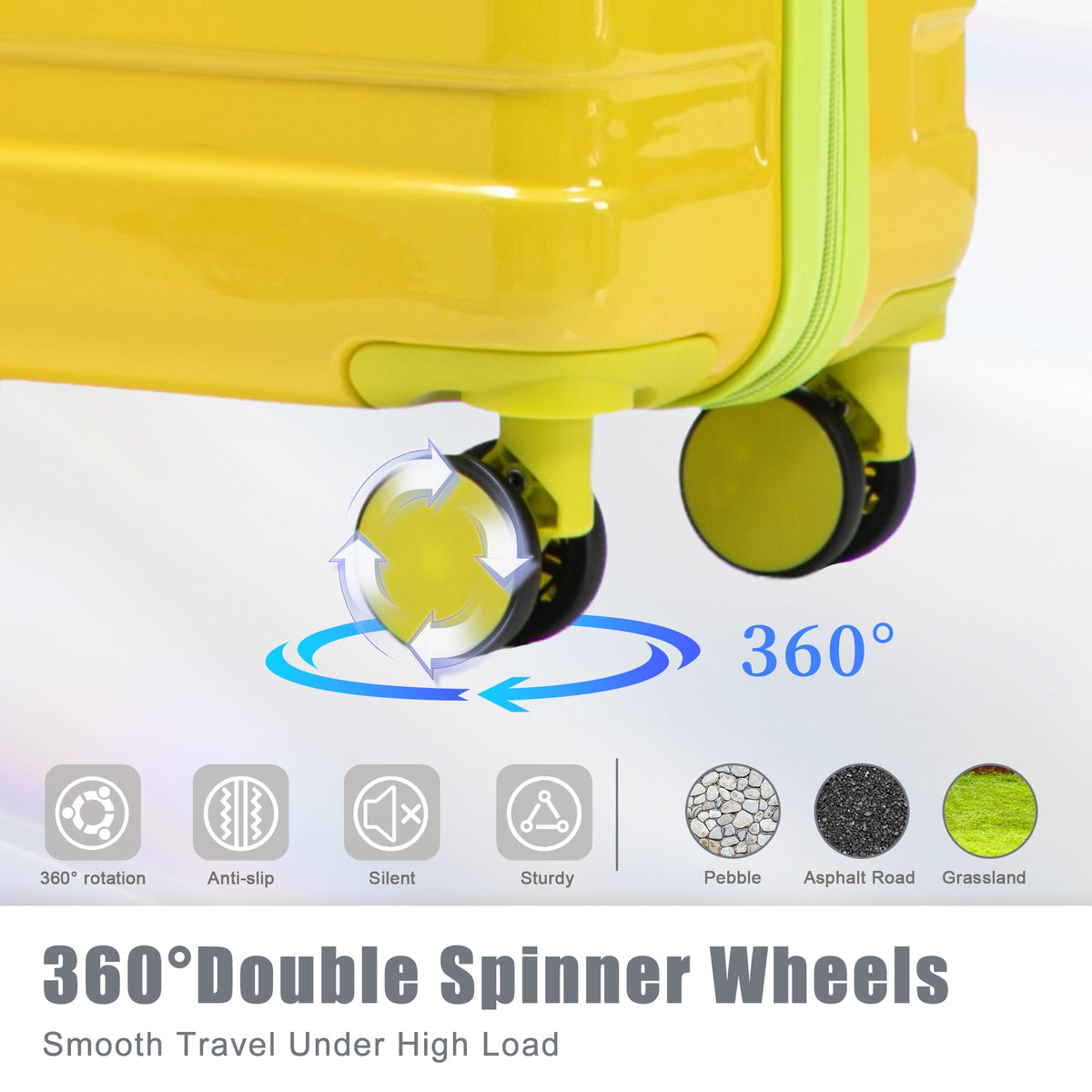HouseOfZazla green and yellow PC spinner wheel luggage set with 360° wheels