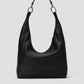 HYER GOODS Hobo Ring Bag in black with silver hardware, showcasing its stylish hobo bag design and adjustable shoulder strap.