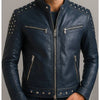 Hugo Blue Leather Jacket - Men Leather Jacket Blue - Blue