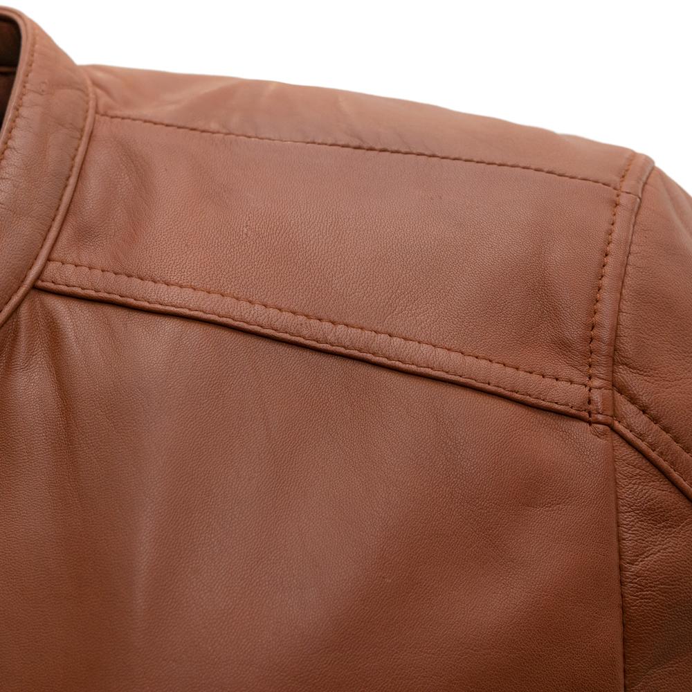 Whet Blu NYC Lucas men's lambskin leather moto jacket with red shoulders and visible stitching